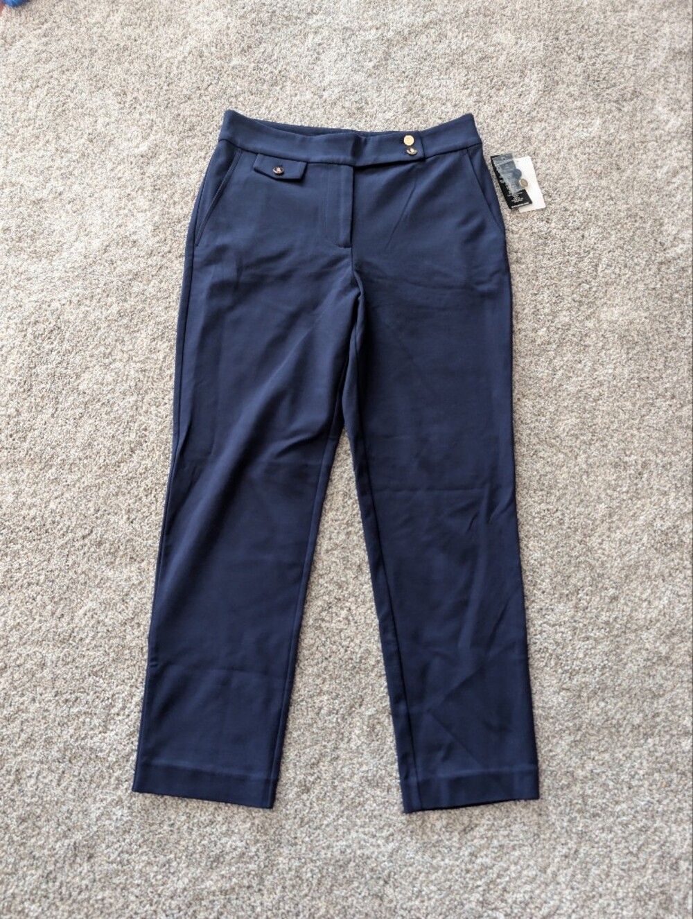 NWT Lauren Ralph Lauren Navy Gold Crest Button Ankle Pants Size M